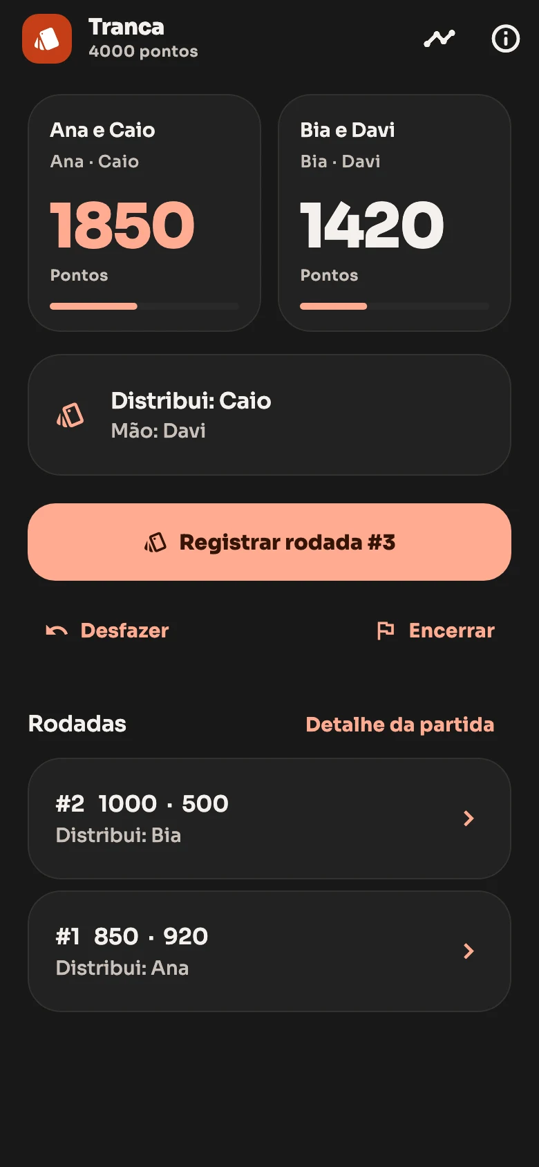 Marcador de Tranca em modo escuro no Scorer.